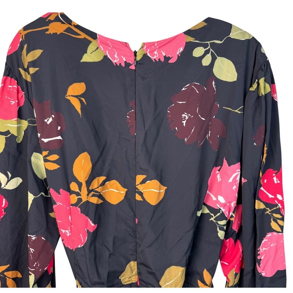 Eshakti Dress Women's 24W Floral Print Black Long Sleeve Knee Length Belted - Picture 14 of 16